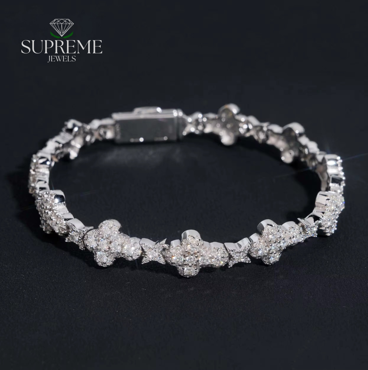 Cross Iced Bracelet 10MM – 925 Sterling Silver (7.5”)